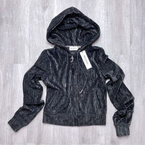 Juicy Couture XS NWT Y2K Metallic Striped Black Velvet Full Zip Hoodie